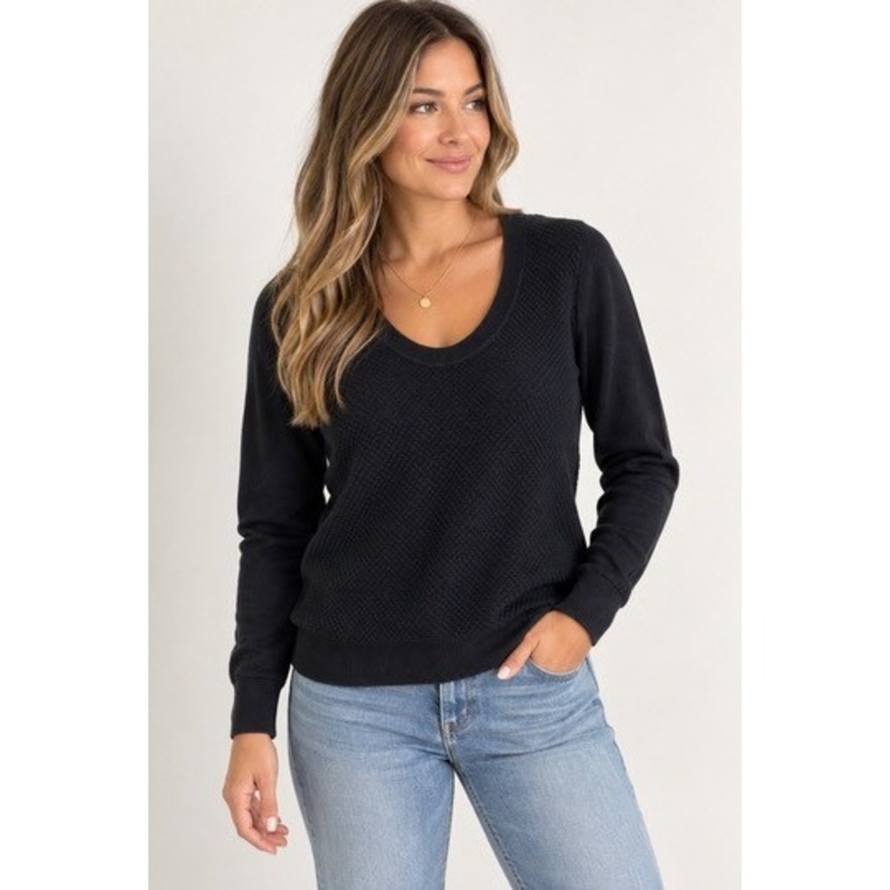 Banana Republic Womens Black Textured Diamond Knit Scoop Neck Sweater Size M